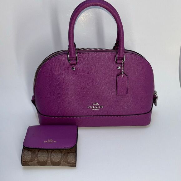 Coach mini sierra satchel purse/bag purple crossgrain leather + wallet F57555 - Picture 7 of 12
